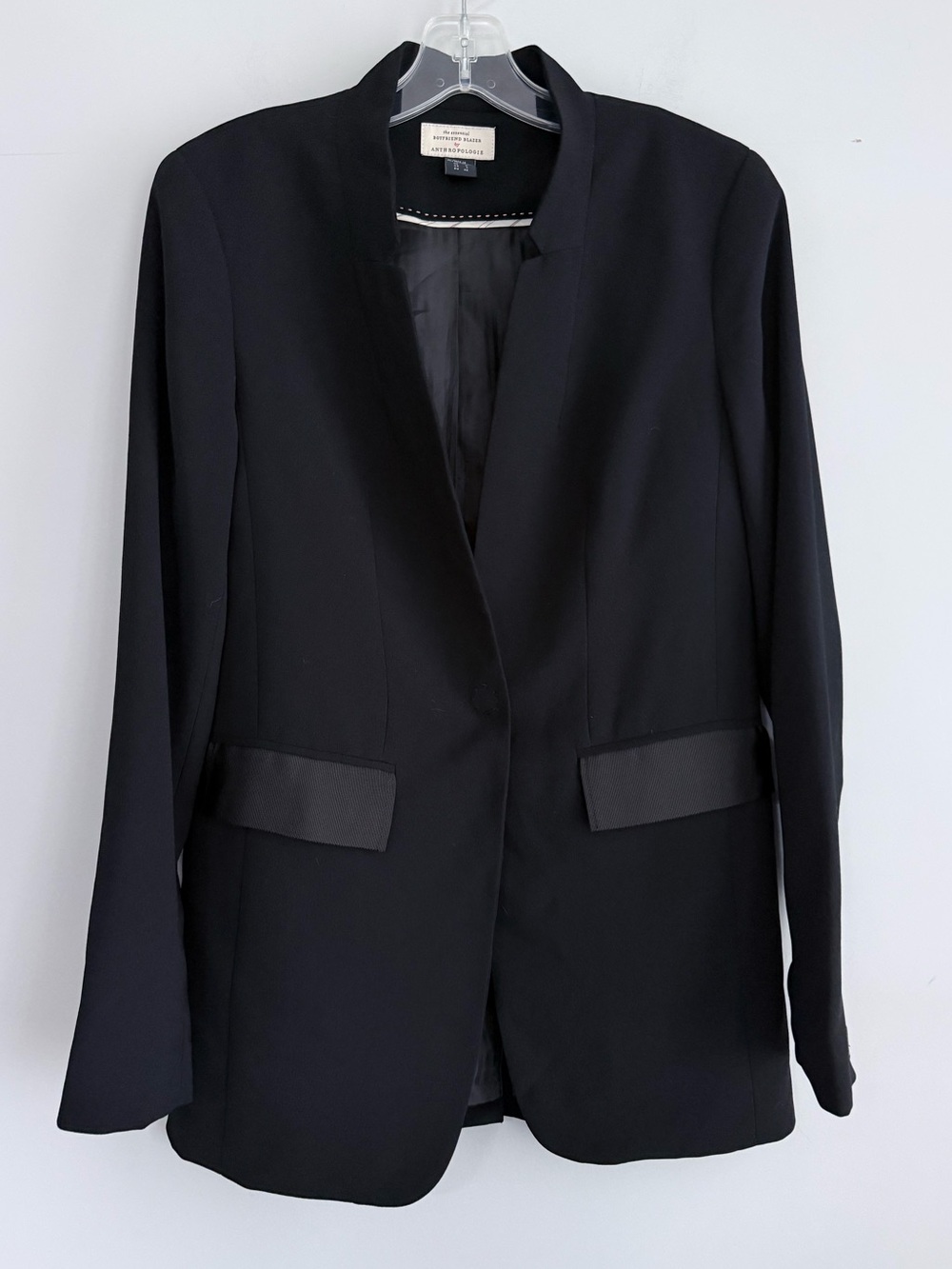 Anthropologie Essential Boyfriend Blazer Black Tuxedo Satin Trim Jacket Size 0 - Picture 4 of 16
